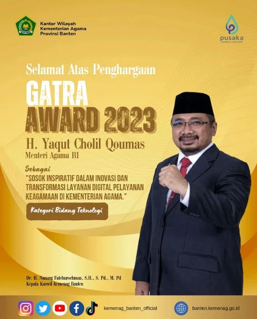 Selamat Atas Penghargaan Gatra Award 2023, Menteri Agama RI H. Yaqut Cholil Qoumas